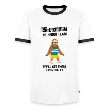 Sloth Running Team - Marathon Run Running - T-shirt contrasté Homme - blanc/noir - Devant - AI Model Female 172 light (172cm) & AI Model Male 178 dark (178cm)
