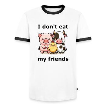 I don't eat my friends - Men's Ringer Shirt - white/black - Front - AI Model Female 172 light (172cm) & AI Model Male 178 dark (178cm)
