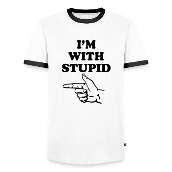 I'm with stupid - Männer Kontrast-T-Shirt - Weiß/Schwarz - Vorne - AI Model Female 172 light (172cm) & AI Model Male 178 dark (178cm)