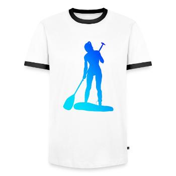 Standup Paddle Standup Paddle Sup Femme - T-shirt contrasté Homme - blanc/noir - Devant - AI Model Female 172 light (172cm) & AI Model Male 178 dark (178cm)