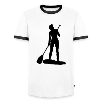 Standup Paddle Hommes Standup Paddle Sup - T-shirt contrasté Homme - blanc/noir - Devant - AI Model Female 172 light (172cm) & AI Model Male 178 dark (178cm)