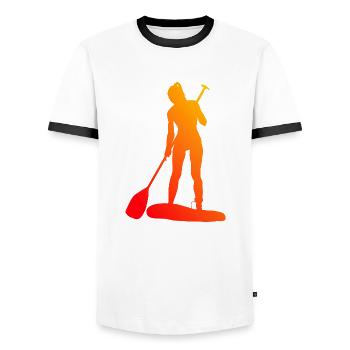 Stand up Paddling Board Men's Standup Paddling - Men's Ringer Shirt - white/black - Front - AI Model Female 172 light (172cm) & AI Model Male 178 dark (178cm)