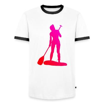 Standup Paddling Standup Paddle Standup Paddleboar - T-shirt contrasté Homme - blanc/noir - Devant - AI Model Female 172 light (172cm) & AI Model Male 178 dark (178cm)