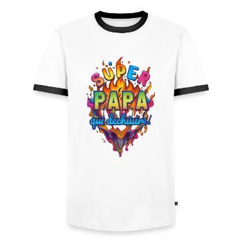 Super papa qui déchire. - T-shirt contrasté Homme - blanc/noir - Devant - AI Model Female 172 light (172cm) & AI Model Male 178 dark (178cm)