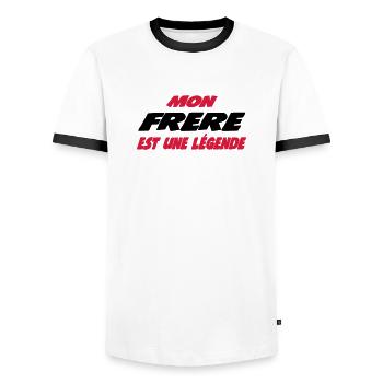 Mon frère est une légende 111 - Männer Kontrast-T-Shirt - Weiß/Schwarz - Vorne - AI Model Female 172 light (172cm) & AI Model Male 178 dark (178cm)