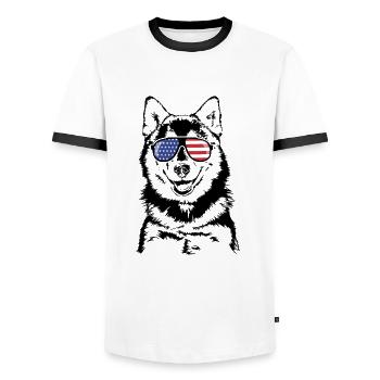 POMSKY Amérique Flag Dogs Wilsigns - T-shirt contrasté Homme - blanc/noir - Devant - AI Model Female 172 light (172cm) & AI Model Male 178 dark (178cm)