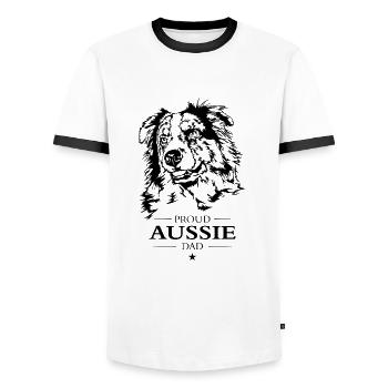 Aussie Dad Australian Shepherd Dog Dog Wilsigns - Men's Ringer Shirt - white/black - Front - AI Model Female 172 light (172cm) & AI Model Male 178 dark (178cm)