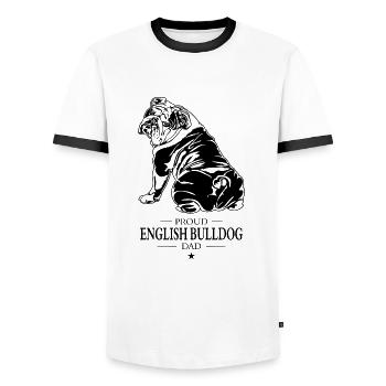 Bouledogue anglais papa Englische Bulldogge Wilsigns - T-shirt contrasté Homme - blanc/noir - Devant - AI Model Female 172 light (172cm) & AI Model Male 178 dark (178cm)
