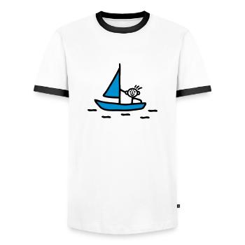 Stick figure sailing - V2 - Men's Ringer Shirt - white/black - Front - AI Model Female 172 light (172cm) & AI Model Male 178 dark (178cm)