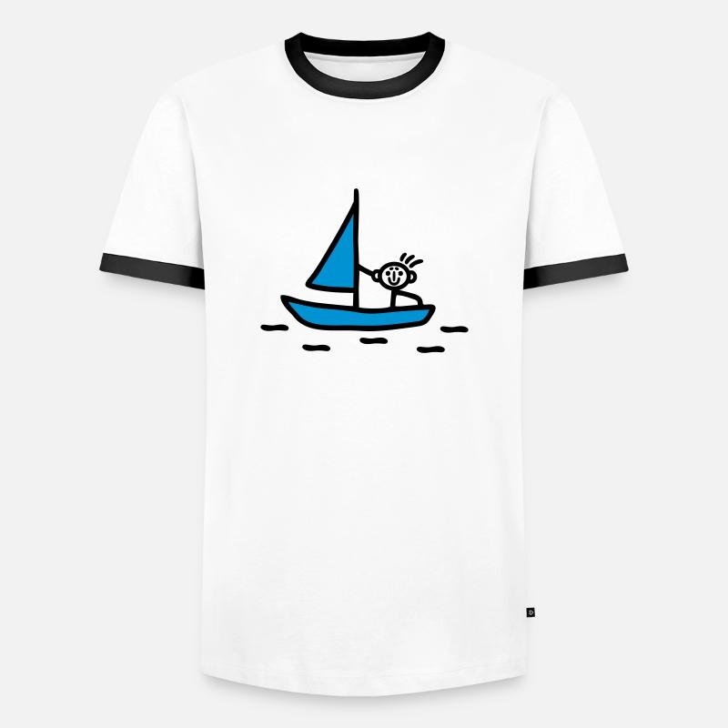 Strichmännchen segeln - V2 - Männer Kontrast-T-Shirt - Weiß/Schwarz