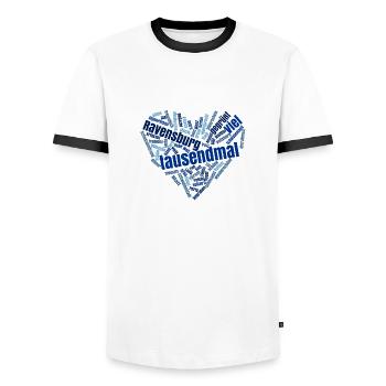 Ravensburg Herz - Männer Kontrast-T-Shirt - Weiß/Schwarz - Vorne - AI Model Female 172 light (172cm) & AI Model Male 178 dark (178cm)