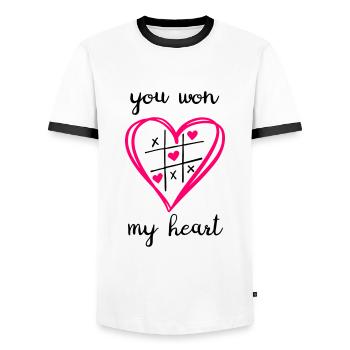 Tu as gagné mon cœur - T-shirt contrasté Homme - blanc/noir - Devant - AI Model Female 172 light (172cm) & AI Model Male 178 dark (178cm)