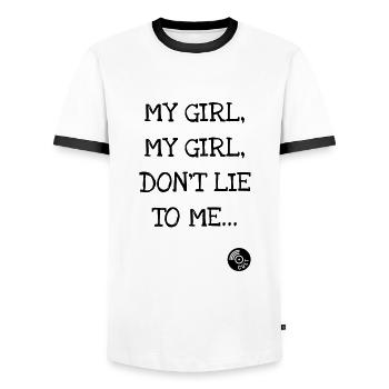 My girl, my girl, don't lie to me ... Nirvana - Men's Ringer Shirt - white/black - Front - AI Model Female 172 light (172cm) & AI Model Male 178 dark (178cm)