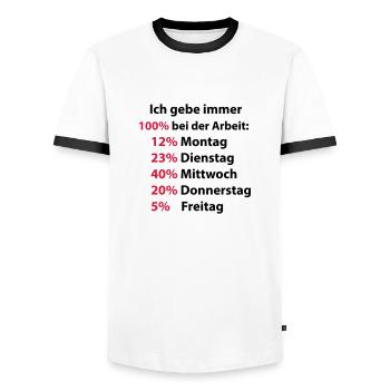 Ich gebe immer 100% bei der Arbeit - Männer Kontrast-T-Shirt - Weiß/Schwarz - Vorne - AI Model Female 172 light (172cm) & AI Model Male 178 dark (178cm)