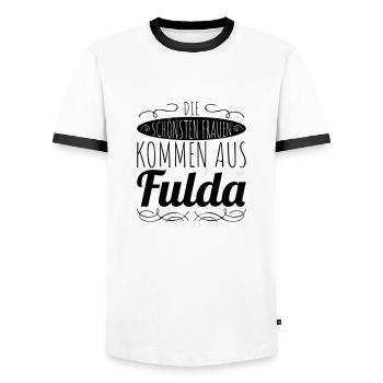 die schönsten Frauen kommen aus Fulda - Männer Kontrast-T-Shirt - Weiß/Schwarz - Vorne - AI Model Female 172 light (172cm) & AI Model Male 178 dark (178cm)