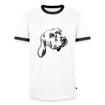 Basset Fauve De Bretagne - Men's Ringer Shirt - white/black - Front - AI Model Female 172 light (172cm) & AI Model Male 178 dark (178cm)