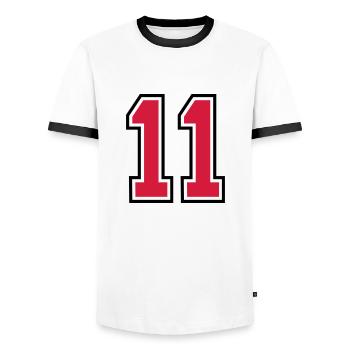 11 sports jersey football number - Männer Kontrast-T-Shirt - Weiß/Schwarz - Vorne - AI Model Female 172 light (172cm) & AI Model Male 178 dark (178cm)