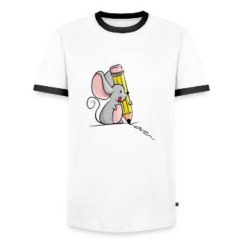 Mouse with pencil writes Love - Men's Ringer Shirt - white/black - Front - AI Model Female 172 light (172cm) & AI Model Male 178 dark (178cm)
