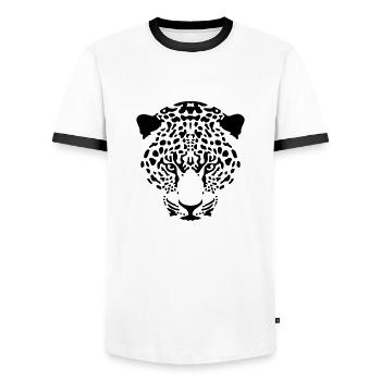 tawny panther wild cat cheetah predator - Men's Ringer Shirt - white/black - Front - AI Model Female 172 light (172cm) & AI Model Male 178 dark (178cm)