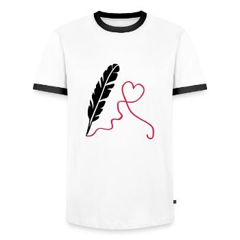 feder_love_2 - Männer Kontrast-T-Shirt - Weiß/Schwarz - Vorne - AI Model Female 172 light (172cm) & AI Model Male 178 dark (178cm)