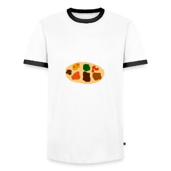 INJERA 24/7 - Men's Ringer Shirt - white/black - Front - AI Model Female 172 light (172cm) & AI Model Male 178 dark (178cm)