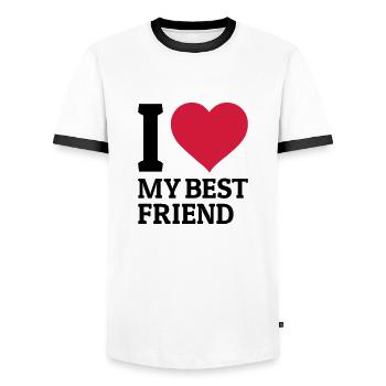 I love my best friend - Men's Ringer Shirt - white/black - Front - AI Model Female 172 light (172cm) & AI Model Male 178 dark (178cm)