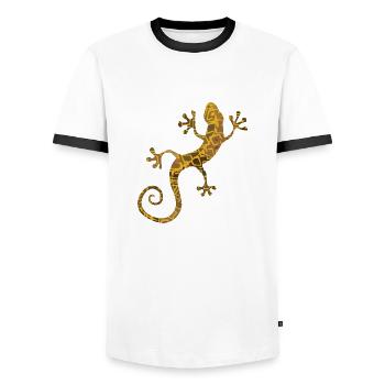 Gecko goldbraun gelb - Männer Kontrast-T-Shirt - Weiß/Schwarz - Vorne - AI Model Female 172 light (172cm) & AI Model Male 178 dark (178cm)