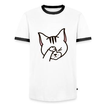 Facepalm chat chaton miaou mignon animal illustration - T-shirt contrasté Homme - blanc/noir - Devant - AI Model Female 172 light (172cm) & AI Model Male 178 dark (178cm)