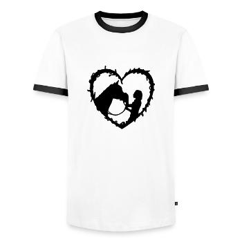 Horse with woman shadow figure in a heart - Men's Ringer Shirt - white/black - Front - AI Model Female 172 light (172cm) & AI Model Male 178 dark (178cm)