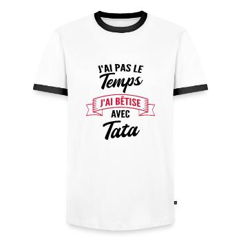 j'ai pas le temps j'ai bêtise avec tata - T-shirt contrasté Homme - blanc/noir - Devant - AI Model Female 172 light (172cm) & AI Model Male 178 dark (178cm)