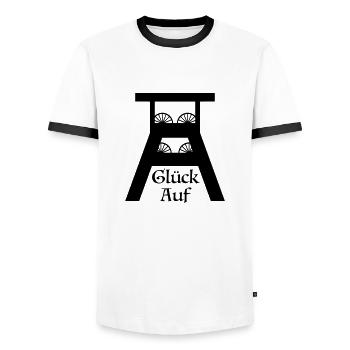 Glück auf, Förderturm, Ruhrgebiet, Zeche, Ruhrpott - Männer Kontrast-T-Shirt - Weiß/Schwarz - Vorne - AI Model Female 172 light (172cm) & AI Model Male 178 dark (178cm)