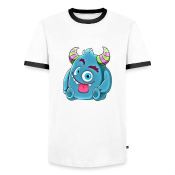Little cute funny monster No.7 - Men's Ringer Shirt - white/black - Front - AI Model Female 172 light (172cm) & AI Model Male 178 dark (178cm)