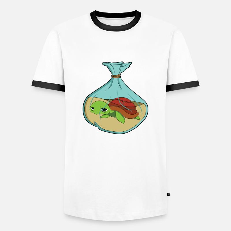 Turtle Climate Change Pollution - Men's Ringer Shirt - white/black