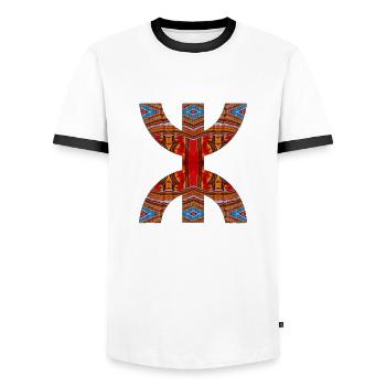 Z IMAZIGHEN TIFINAGH TISSUS KABYLE - T-shirt contrasté Homme - blanc/noir - Devant - AI Model Female 172 light (172cm) & AI Model Male 178 dark (178cm)