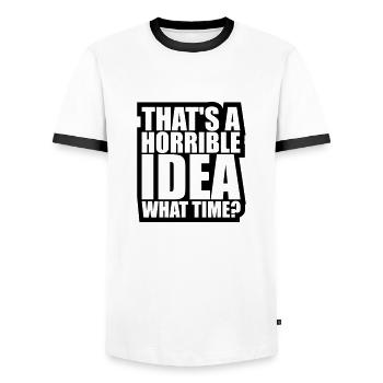 Thats a horrible Idea - Men's Ringer Shirt - white/black - Front - AI Model Female 172 light (172cm) & AI Model Male 178 dark (178cm)