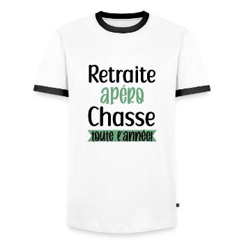 Retraite apéro chasse cadeau homme chasseur humour - T-shirt contrasté Homme - blanc/noir - Devant - AI Model Female 172 light (172cm) & AI Model Male 178 dark (178cm)