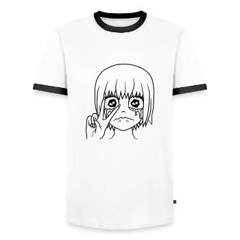 Peace Hand Signal Crying Girl - Men's Ringer Shirt - white/black - Front - AI Model Female 172 light (172cm) & AI Model Male 178 dark (178cm)