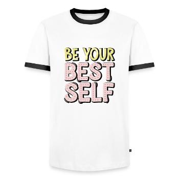 quote be your best self - Men's Ringer Shirt - white/black - Front - AI Model Female 172 light (172cm) & AI Model Male 178 dark (178cm)