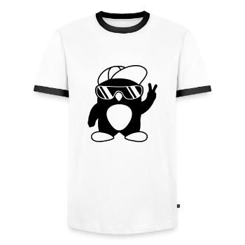 Peace Cooler Pinguin Handzeichen - Männer Kontrast-T-Shirt - Weiß/Schwarz - Vorne - AI Model Female 172 light (172cm) & AI Model Male 178 dark (178cm)