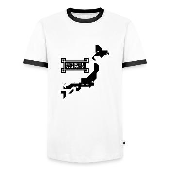 PETSCII japan - Men's Ringer Shirt - white/black - Front - AI Model Female 172 light (172cm) & AI Model Male 178 dark (178cm)