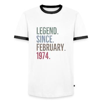 Legend Since February 1974 - Men's Ringer Shirt - white/black - Front - AI Model Female 172 light (172cm) & AI Model Male 178 dark (178cm)