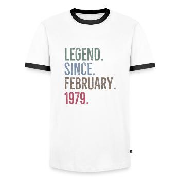 Legend Since February 1979 - Men's Ringer Shirt - white/black - Front - AI Model Female 172 light (172cm) & AI Model Male 178 dark (178cm)