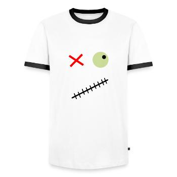 Terrifying face with a green eye - Men's Ringer Shirt - white/black - Front - AI Model Female 172 light (172cm) & AI Model Male 178 dark (178cm)