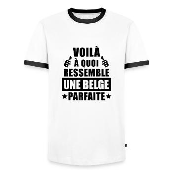 Belge parfaite / humour Belge - T-shirt contrasté Homme - blanc/noir - Devant - AI Model Female 172 light (172cm) & AI Model Male 178 dark (178cm)