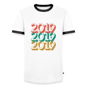 Anniversaire année 2019 / Vintage 2019 - T-shirt contrasté Homme - blanc/noir - Devant - AI Model Female 172 light (172cm) & AI Model Male 178 dark (178cm)
