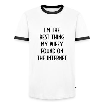 Couple Rencontres en ligne Mari Conjoint - T-shirt contrasté Homme - blanc/noir - Devant - AI Model Female 172 light (172cm) & AI Model Male 178 dark (178cm)