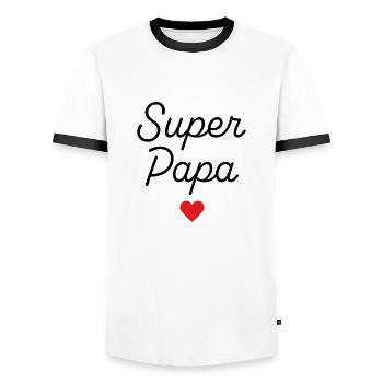 Super Papa - T-shirt contrasté Homme - blanc/noir - Devant - AI Model Female 172 light (172cm) & AI Model Male 178 dark (178cm)