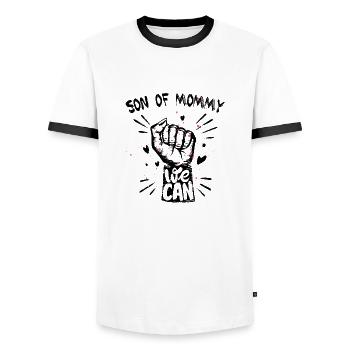 Grossesse Baby shower Babyshower Boy Girl - T-shirt contrasté Homme - blanc/noir - Devant - AI Model Female 172 light (172cm) & AI Model Male 178 dark (178cm)