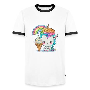 Unicorn paradise with rainbow hair - Men's Ringer Shirt - white/black - Front - AI Model Female 172 light (172cm) & AI Model Male 178 dark (178cm)