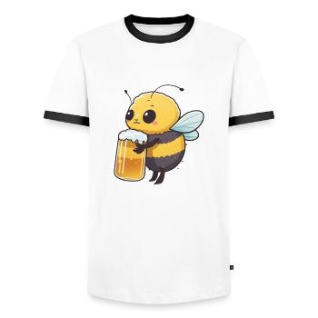 Niedliche Biene trinkt ein großes Bier - Männer Kontrast-T-Shirt - Weiß/Schwarz - Vorne - AI Model Female 172 light (172cm) & AI Model Male 178 dark (178cm)
